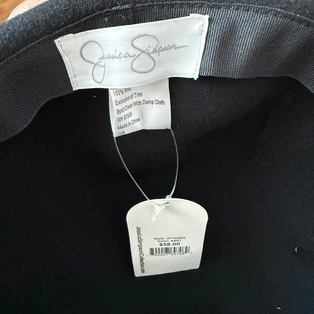 Jessica Simpson OS Black Wool Floppy Wide Brim Hat NWT Boho Felt Bow Fedora